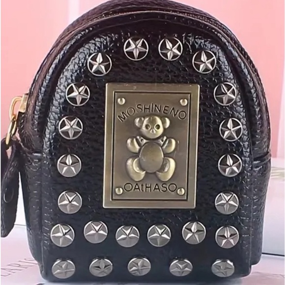 BAG CHARM Punk Style Bear Mini Backpack Lipstick Cash Change Holder Key Chain - Picture 1 of 4